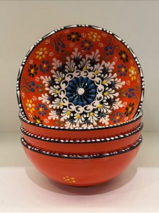 Bowl - Cerâmica - Turquia - Pintura Alto Relevo - Tamanho Grande - Laranja