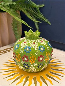 Romã Decorativa - Cerâmica - Pintado à mão - Turquia - Verde - 11CM