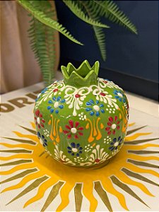 Romã Decorativa - Cerâmica - Pintado à mão - Turquia - Verde - 9,5CM