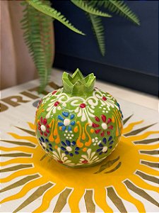 Romã Decorativa - Cerâmica - Pintado à mão - Turquia - Verde - 7,5CM