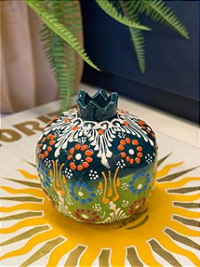 Romã Decorativa - Cerâmica - Pintado à mão - Turquia - Verde Escuro e Verde Claro - 9,5CM