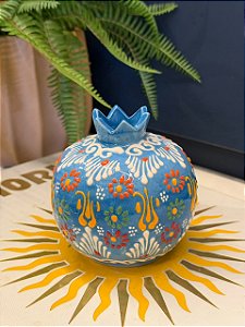 Romã Decorativa - Cerâmica - Pintado à mão - Turquia - Azul - 11CM