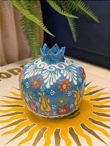 Romã Decorativa - Cerâmica - Pintado à mão - Turquia - Azul - 9,5CM
