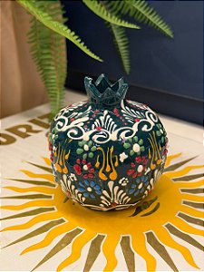 Romã Decorativa - Cerâmica - Pintado à mão - Turquia - Verde Escuro - 9,5CM