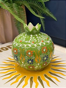 Romã Decorativa - Cerâmica - Pintado à mão - Turquia - Verde - 11CM