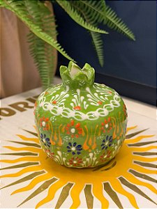 Romã Decorativa - Cerâmica - Pintado à mão - Turquia - Verde Escuro - 9,5CM