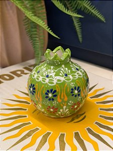 Romã Decorativa - Cerâmica - Pintado à mão - Azul - 7,5CM