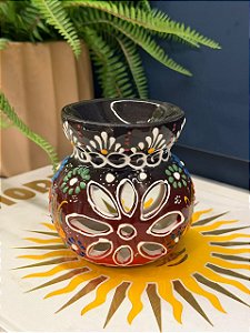 Porta Vela - Cerâmica - Vermelho e Preto - 10CM