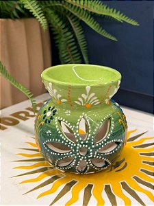 Porta Vela - Cerâmica - Verde e Verde Escuro - 10CM