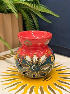 Porta Vela - Cerâmica - Vermelho e Verde - 10CM