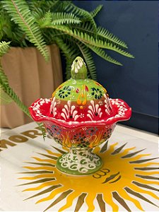 Doceira Turca - Cerâmica Pintado à Mão - Verde e Vermelho