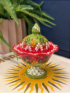 Doceira Turca - Cerâmica Pintado à Mão - Verde e Vermelho