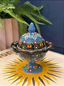 Doceira Turca - Cerâmica Pintado à Mão - Azul e Preto