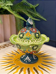 Doceira Turca - Cerâmica Pintado à Mão - Verde Escuro e Verde