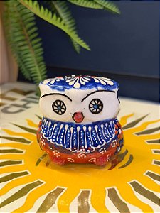 Coruja Decorativa - Cêramica - Pintado à mão - 6cm - Azul e Vermelho