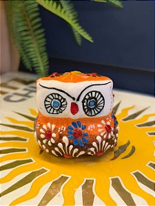 Coruja Decorativa - Cêramica - Pintado à mão - 6cm - Laranja e Marrom