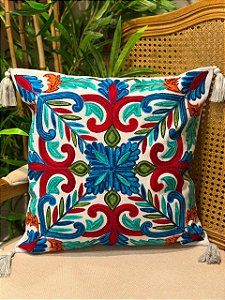 Capa de Almofada Bordada Tassel 45x45 Cinza Claro