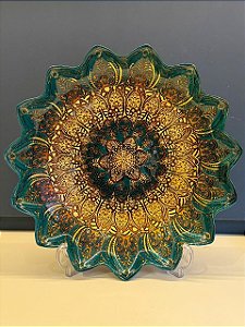 Centro de Mesa em Vitral - Dourado com Verde - Grande