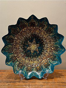 Centro de Mesa em Vitral - Dourado com Verde - Grande