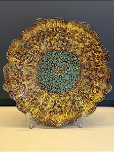 Centro de Mesa em Vitral - Dourado e Turquesa - Grande