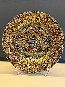 Centro de Mesa em Vitral - Turquesa -Azul Claro e Dourado - Grande