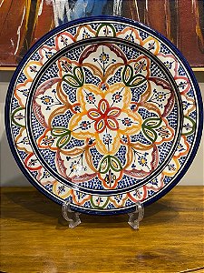 Prato Marroquino - Cerâmica - Colorido - Com Flores