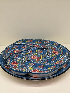 Petisqueira com prato - Cerâmica - Turquia - Azul Claro