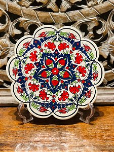Descanso de Travessa e Panela - Turco - Cerâmica - Azul e Vermelho