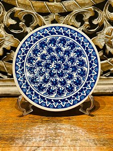 Descanso de Travessa e Panela - Turco - Redondo - Cerâmica - Azul