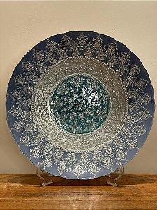 Centro de Mesa em Vitral - Azul - Turquesa - Prata - Grande