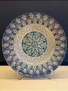 Centro de Mesa em Vitral - Azul - Turquesa - Prata - Grande