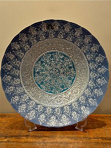 Centro de Mesa em Vitral - Azul - Turquesa - Prata - Grande