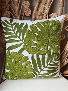 Capa Para Almofada - Bordada - Verde Folhas