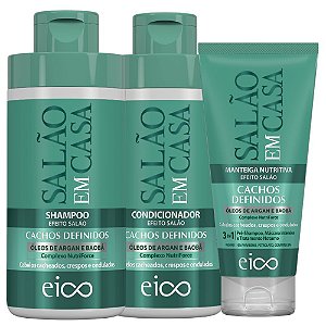 Eico Salão em Casa Cachos Definidos Kit Sh 450ml + Cond 400ml + Manteiga Nutritiva