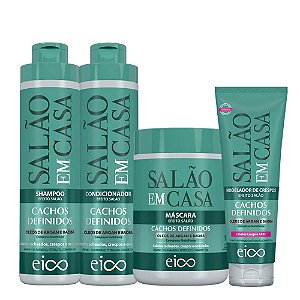 Eico Salão em Casa Cachos Definidos Crespos Sh 800ml + Cond 750ml (4 produtos)