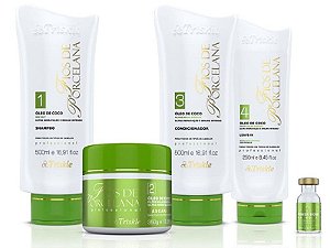 Triskle cosméticos fios de porcelana kit oleo de coco hidratação capilar    (grátis power dose)