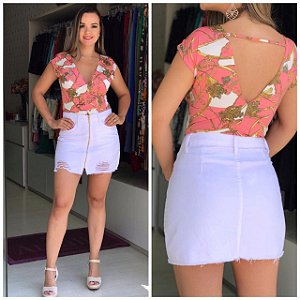 saia jeans branca com botoes na frente