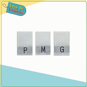 Kit de Etiquetas Bordadas Manequim P, M e G fundo branco (100pçs de cada)