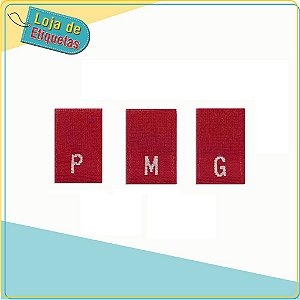 Kit de Etiquetas Bordadas Manequim P, M e G fundo vermelho(100pçs de cada)