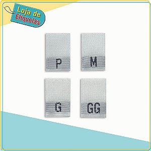 Kit de Etiquetas Bordadas Manequim P, M, G e GG fundo branco (100pçs de cada)