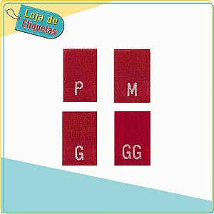 Kit de Etiquetas Bordadas Manequim P, M, G e GG fundo vermelho (100pçs de cada)