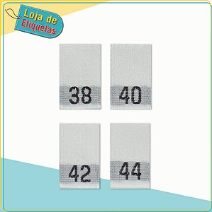 Kit de Etiquetas Bordadas Numeração 38, 40, 42 e 44 fundo branco (100pçs de cada)