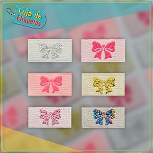 Etiqueta para Laço Bordada 2x1cm | Aplique Laços e Tiaras | Artesanato Costura DIY | Kit 100 Unidades
