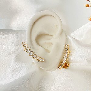 Ear Cuff Zircônias cristal dourado 