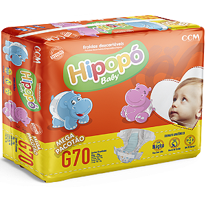 140 fraldas G Hipopó Baby - Kit com 2 pacotões de 70un totalizando 140un.