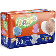180 fraldas P Hipopó Baby - Kit com 2 pacotões de 90un totalizando 180un.