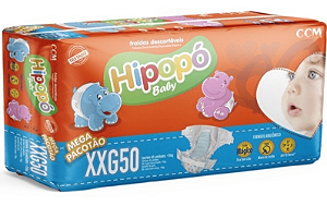 100 fraldas XXG Hipopó Baby - Kit com 2 pacotões de 50un totalizando 100un.