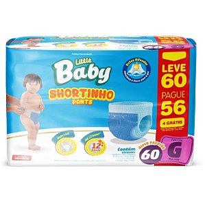 180 fraldas shortinho G Little Baby Pants - Kit com 3 pacotões de 60un totalizando 180un.