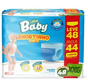 144 fraldas shortinho XXG Little Baby Pants - Kit com 3 pacotões de 48un totalizando 144un.