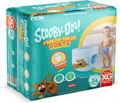 96 fraldas shortinho XG Scooby-Doo Pants - Kit com 4 pacotões de 24un totalizando 96un fraldas calça.